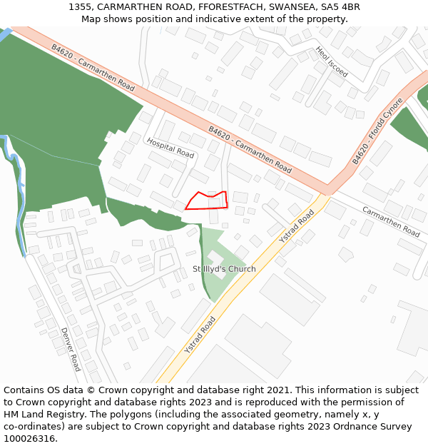 1355, CARMARTHEN ROAD, FFORESTFACH, SWANSEA, SA5 4BR: Location map and indicative extent of plot