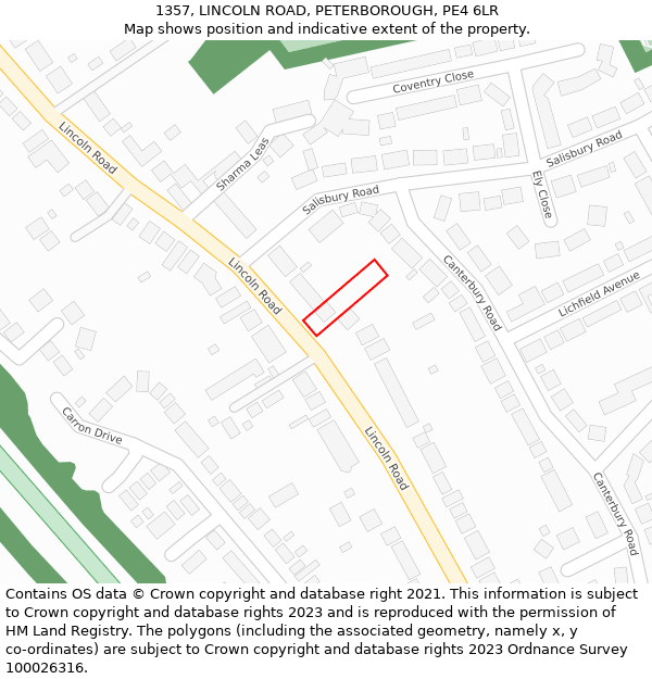 1357, LINCOLN ROAD, PETERBOROUGH, PE4 6LR: Location map and indicative extent of plot