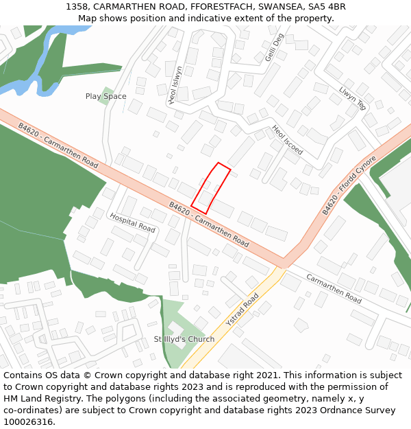 1358, CARMARTHEN ROAD, FFORESTFACH, SWANSEA, SA5 4BR: Location map and indicative extent of plot