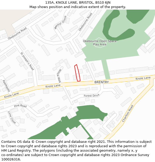 135A, KNOLE LANE, BRISTOL, BS10 6JN: Location map and indicative extent of plot
