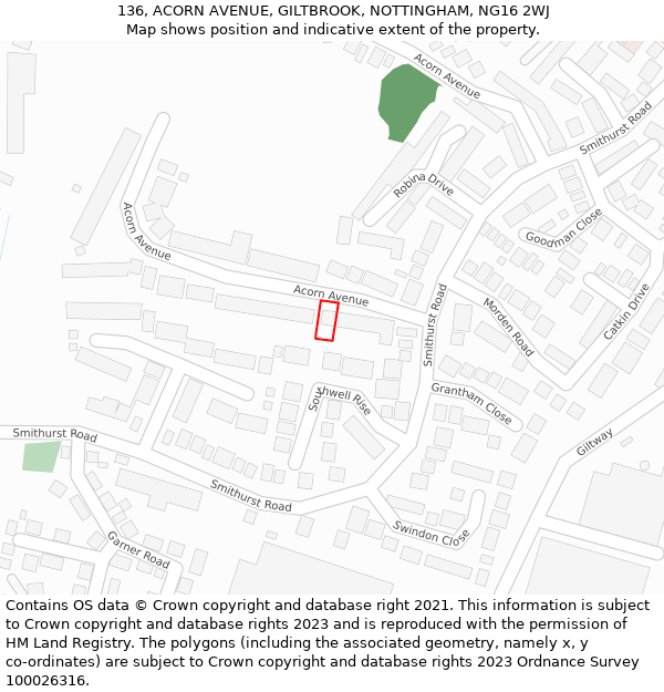 136, ACORN AVENUE, GILTBROOK, NOTTINGHAM, NG16 2WJ: Location map and indicative extent of plot