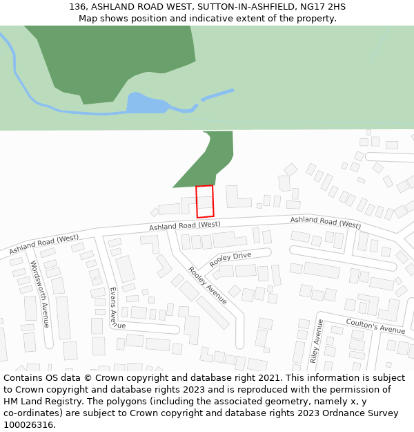 136, ASHLAND ROAD WEST, SUTTON-IN-ASHFIELD, NG17 2HS: Location map and indicative extent of plot