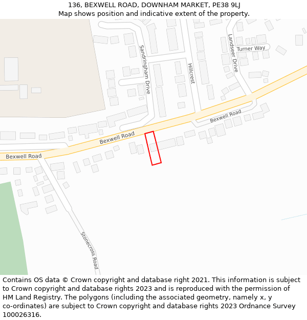 136, BEXWELL ROAD, DOWNHAM MARKET, PE38 9LJ: Location map and indicative extent of plot