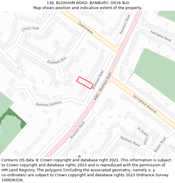 136, BLOXHAM ROAD, BANBURY, OX16 9LG: Location map and indicative extent of plot