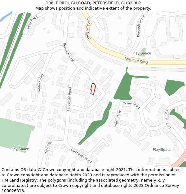 136, BOROUGH ROAD, PETERSFIELD, GU32 3LP: Location map and indicative extent of plot