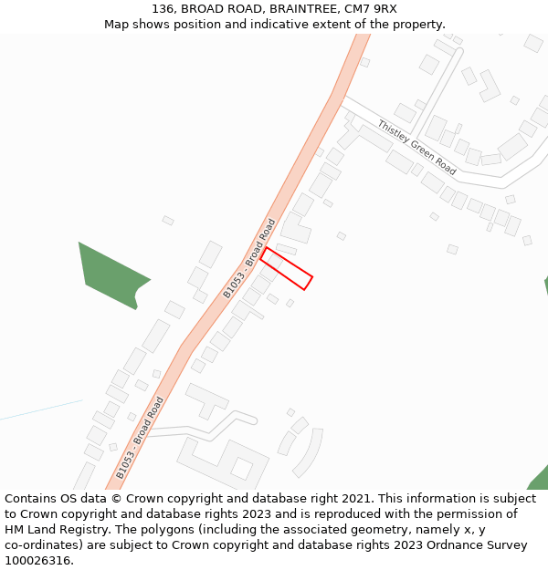 136, BROAD ROAD, BRAINTREE, CM7 9RX: Location map and indicative extent of plot