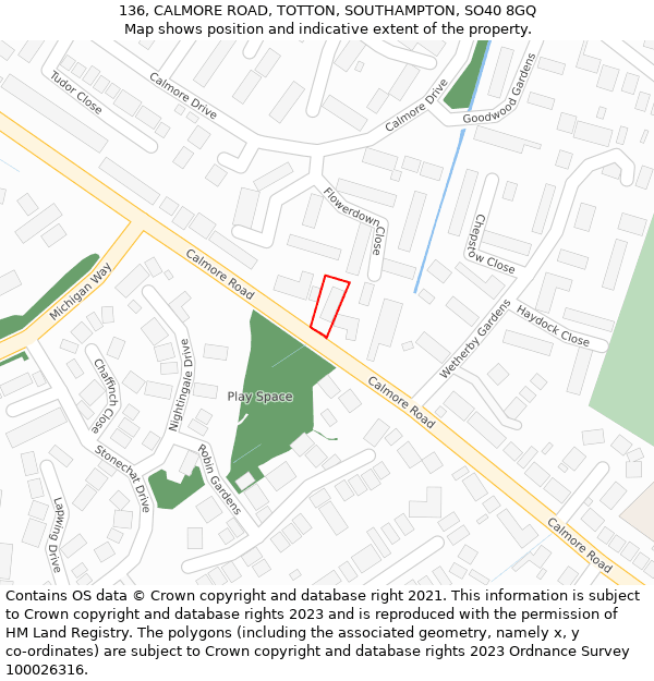 136, CALMORE ROAD, TOTTON, SOUTHAMPTON, SO40 8GQ: Location map and indicative extent of plot