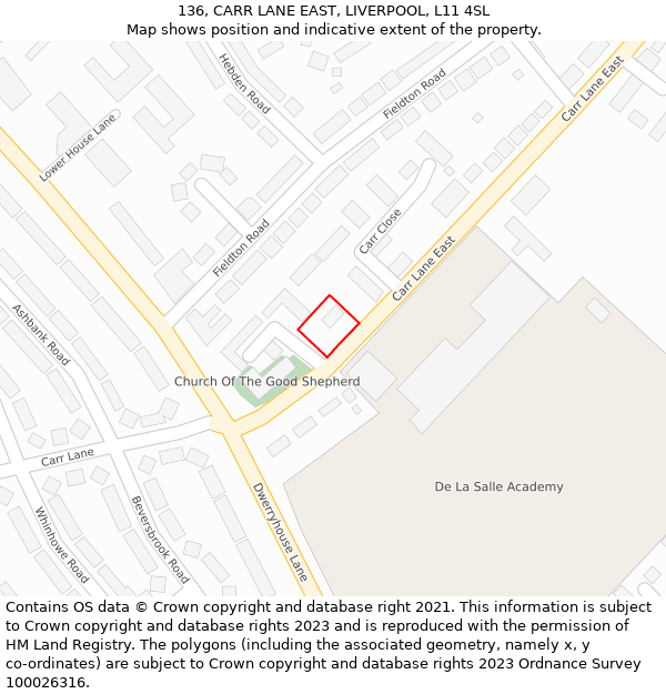 136, CARR LANE EAST, LIVERPOOL, L11 4SL: Location map and indicative extent of plot