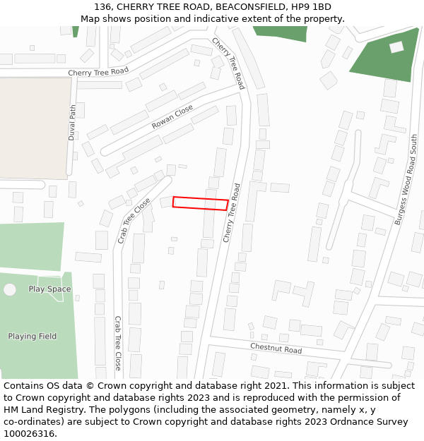 136, CHERRY TREE ROAD, BEACONSFIELD, HP9 1BD: Location map and indicative extent of plot