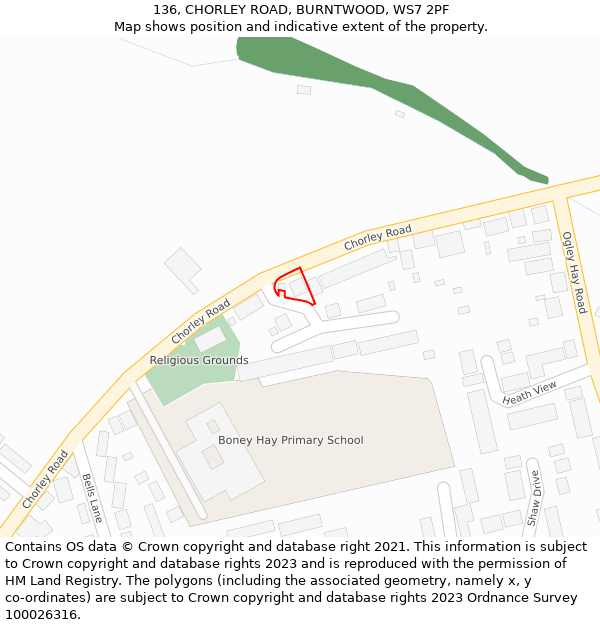 136, CHORLEY ROAD, BURNTWOOD, WS7 2PF: Location map and indicative extent of plot