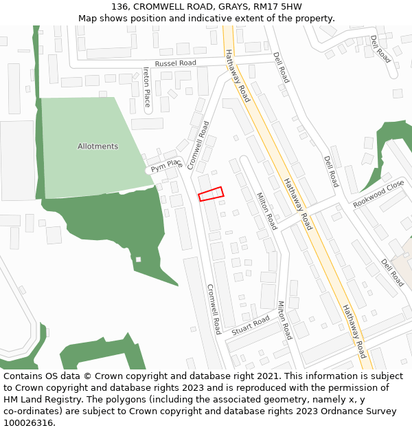 136, CROMWELL ROAD, GRAYS, RM17 5HW: Location map and indicative extent of plot