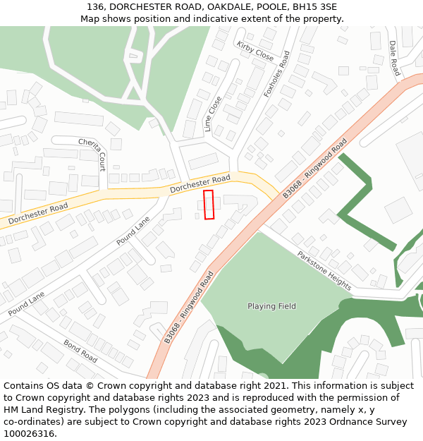 136, DORCHESTER ROAD, OAKDALE, POOLE, BH15 3SE: Location map and indicative extent of plot