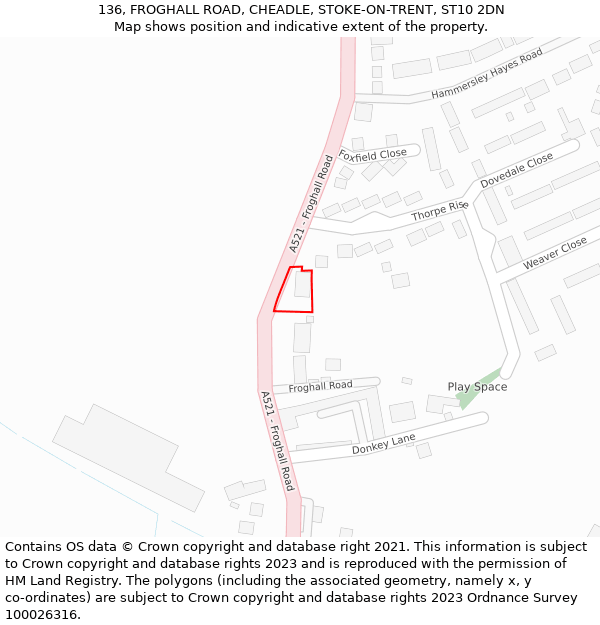136, FROGHALL ROAD, CHEADLE, STOKE-ON-TRENT, ST10 2DN: Location map and indicative extent of plot