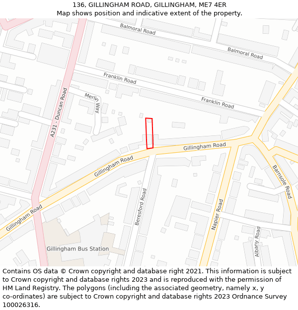 136, GILLINGHAM ROAD, GILLINGHAM, ME7 4ER: Location map and indicative extent of plot