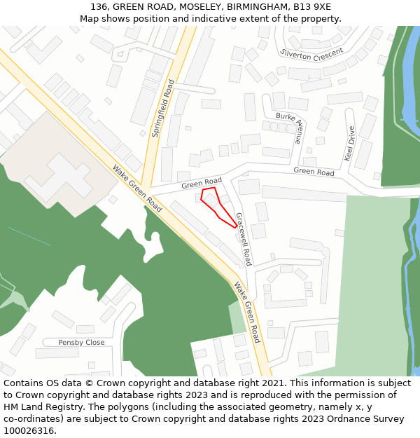 136, GREEN ROAD, MOSELEY, BIRMINGHAM, B13 9XE: Location map and indicative extent of plot