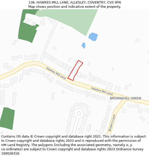 136, HAWKES MILL LANE, ALLESLEY, COVENTRY, CV5 9FN: Location map and indicative extent of plot