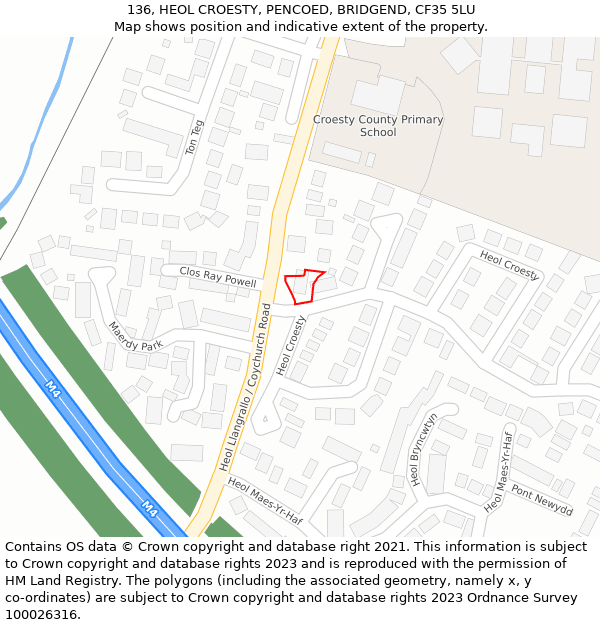 136, HEOL CROESTY, PENCOED, BRIDGEND, CF35 5LU: Location map and indicative extent of plot