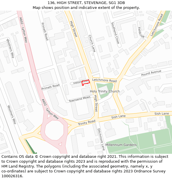 136, HIGH STREET, STEVENAGE, SG1 3DB: Location map and indicative extent of plot