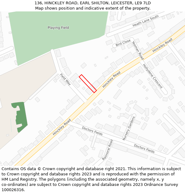 136, HINCKLEY ROAD, EARL SHILTON, LEICESTER, LE9 7LD: Location map and indicative extent of plot