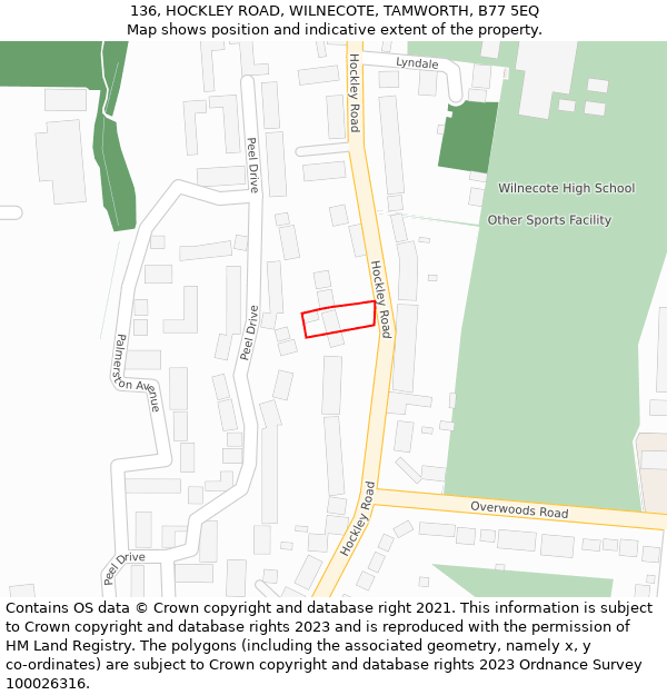 136, HOCKLEY ROAD, WILNECOTE, TAMWORTH, B77 5EQ: Location map and indicative extent of plot