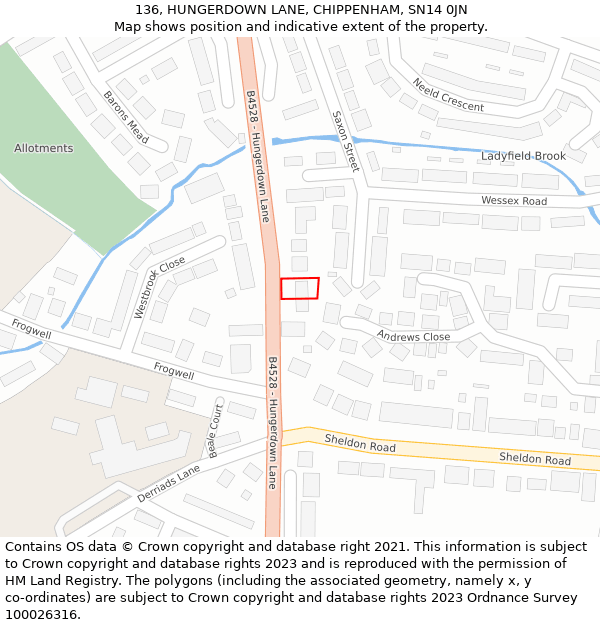 136, HUNGERDOWN LANE, CHIPPENHAM, SN14 0JN: Location map and indicative extent of plot