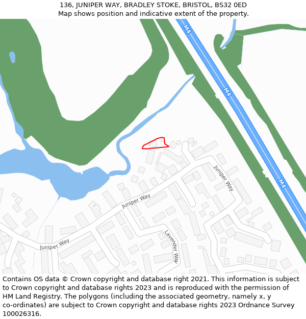 136, JUNIPER WAY, BRADLEY STOKE, BRISTOL, BS32 0ED: Location map and indicative extent of plot