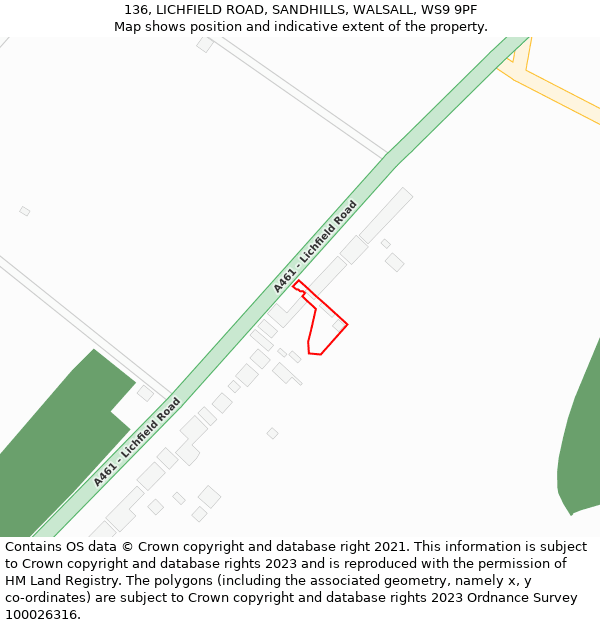 136, LICHFIELD ROAD, SANDHILLS, WALSALL, WS9 9PF: Location map and indicative extent of plot