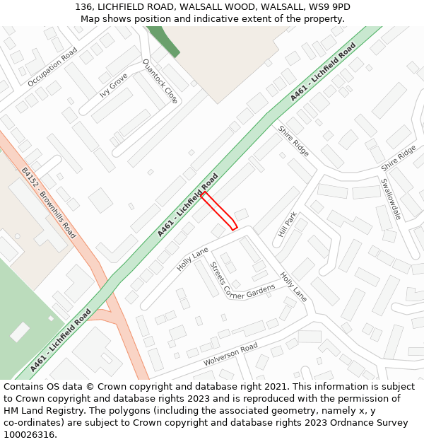 136, LICHFIELD ROAD, WALSALL WOOD, WALSALL, WS9 9PD: Location map and indicative extent of plot