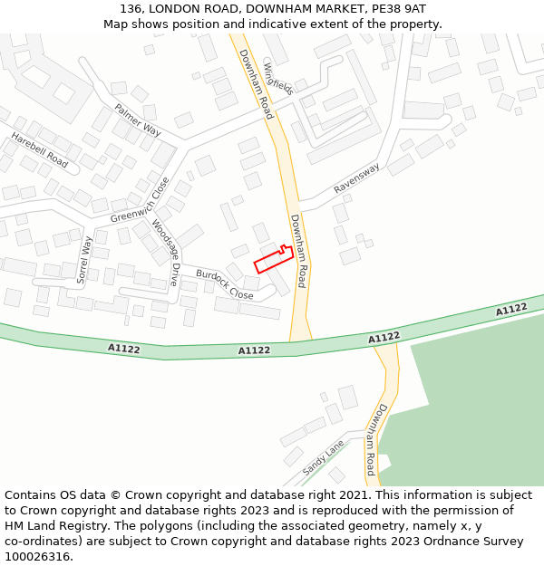 136, LONDON ROAD, DOWNHAM MARKET, PE38 9AT: Location map and indicative extent of plot