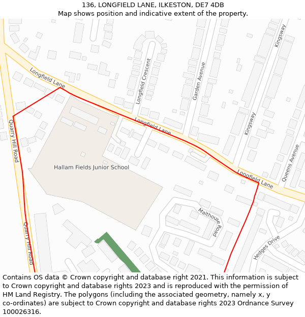 136, LONGFIELD LANE, ILKESTON, DE7 4DB: Location map and indicative extent of plot