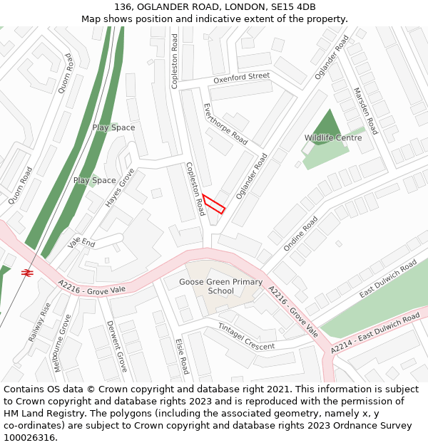 136, OGLANDER ROAD, LONDON, SE15 4DB: Location map and indicative extent of plot