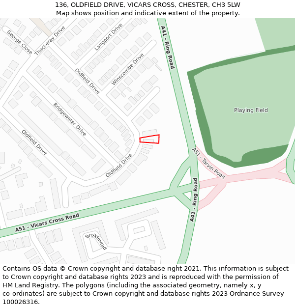 136, OLDFIELD DRIVE, VICARS CROSS, CHESTER, CH3 5LW: Location map and indicative extent of plot