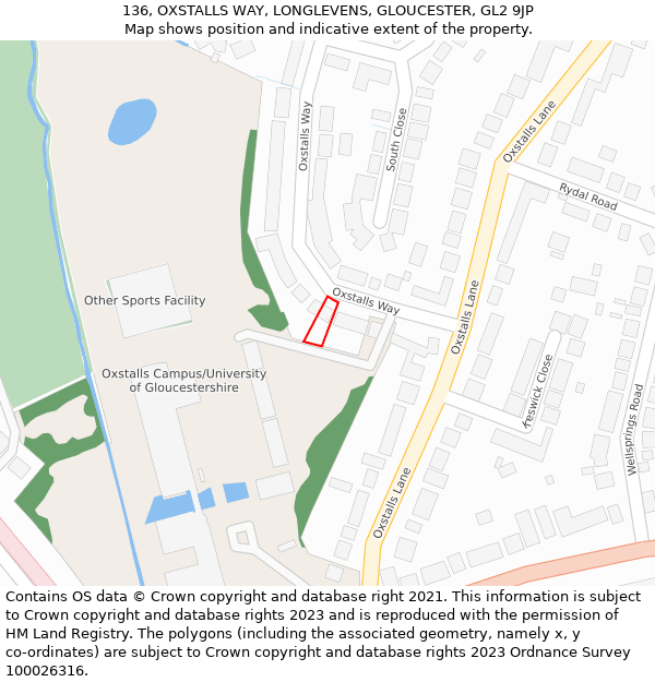 136, OXSTALLS WAY, LONGLEVENS, GLOUCESTER, GL2 9JP: Location map and indicative extent of plot