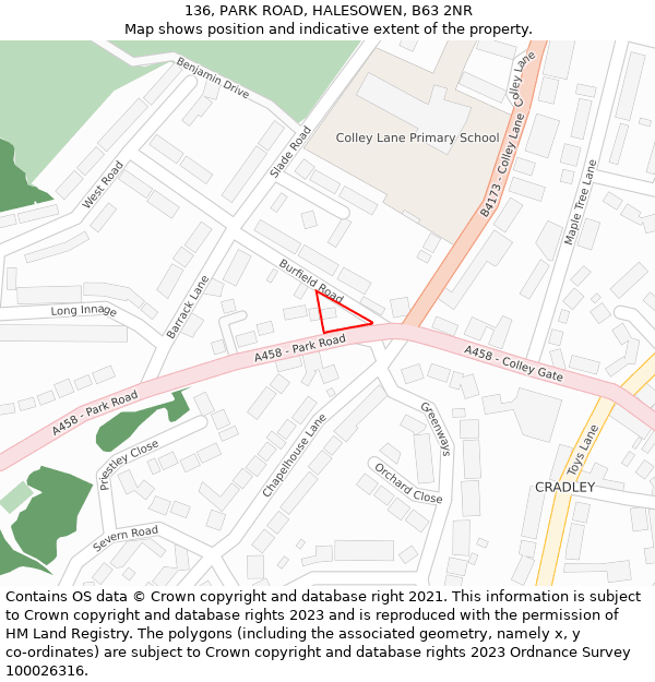 136, PARK ROAD, HALESOWEN, B63 2NR: Location map and indicative extent of plot