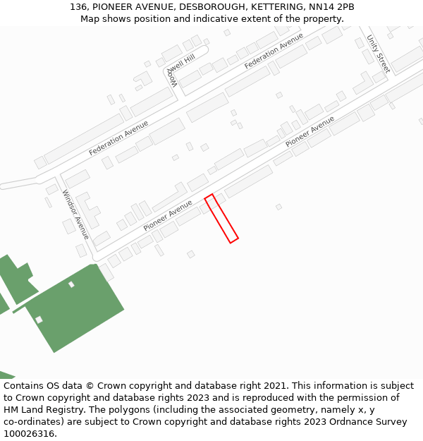 136, PIONEER AVENUE, DESBOROUGH, KETTERING, NN14 2PB: Location map and indicative extent of plot