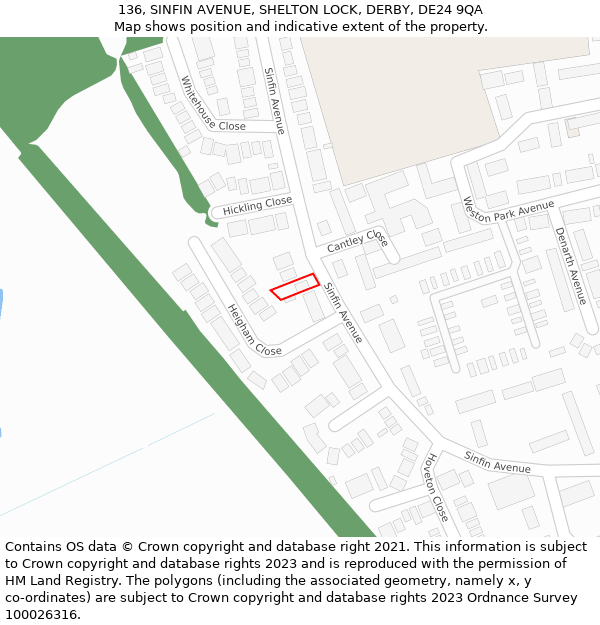136, SINFIN AVENUE, SHELTON LOCK, DERBY, DE24 9QA: Location map and indicative extent of plot