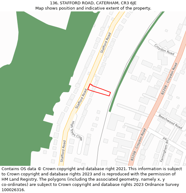 136, STAFFORD ROAD, CATERHAM, CR3 6JE: Location map and indicative extent of plot