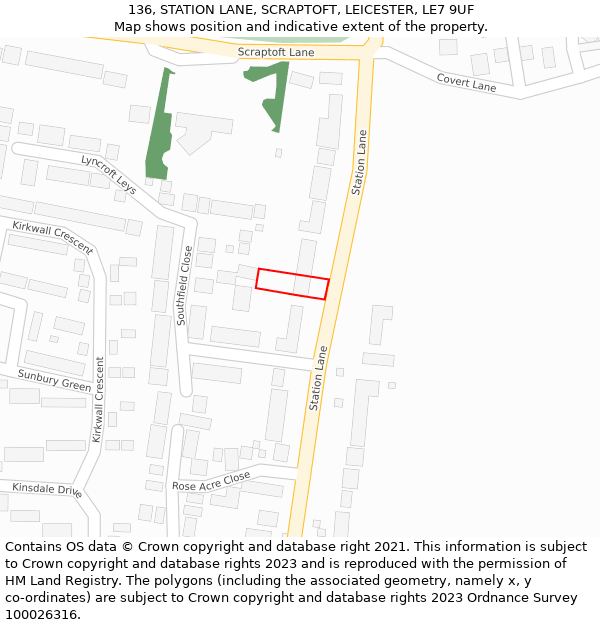 136, STATION LANE, SCRAPTOFT, LEICESTER, LE7 9UF: Location map and indicative extent of plot