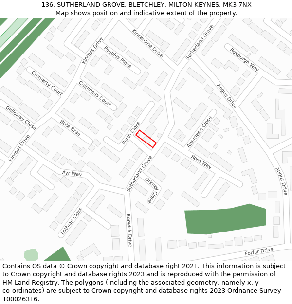 136, SUTHERLAND GROVE, BLETCHLEY, MILTON KEYNES, MK3 7NX: Location map and indicative extent of plot