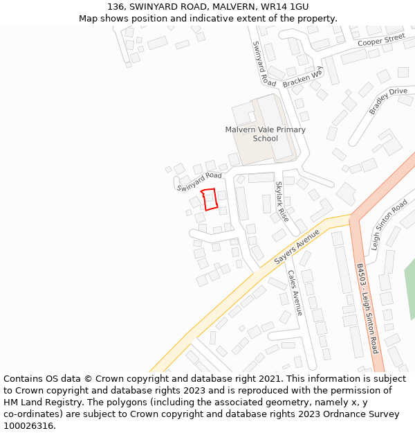 136, SWINYARD ROAD, MALVERN, WR14 1GU: Location map and indicative extent of plot