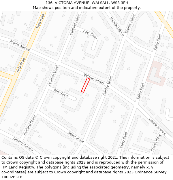136, VICTORIA AVENUE, WALSALL, WS3 3EH: Location map and indicative extent of plot