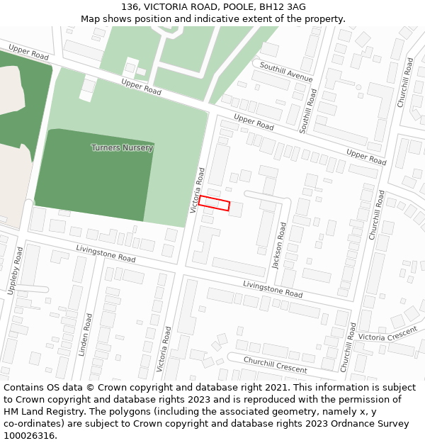 136, VICTORIA ROAD, POOLE, BH12 3AG: Location map and indicative extent of plot