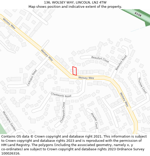 136, WOLSEY WAY, LINCOLN, LN2 4TW: Location map and indicative extent of plot