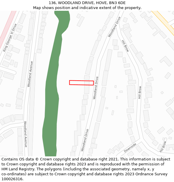136, WOODLAND DRIVE, HOVE, BN3 6DE: Location map and indicative extent of plot