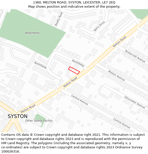 1360, MELTON ROAD, SYSTON, LEICESTER, LE7 2EQ: Location map and indicative extent of plot
