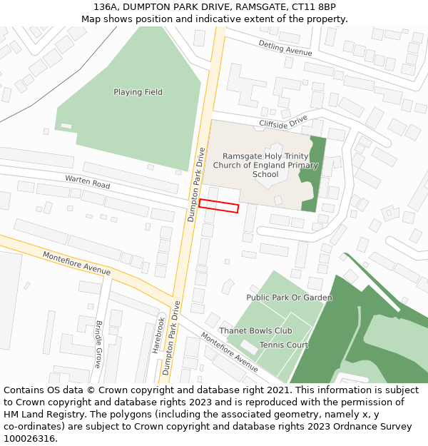 136A, DUMPTON PARK DRIVE, RAMSGATE, CT11 8BP: Location map and indicative extent of plot