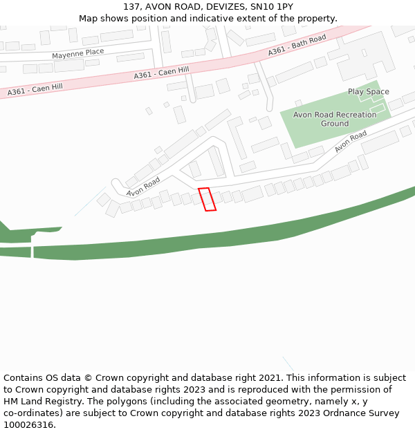 137, AVON ROAD, DEVIZES, SN10 1PY: Location map and indicative extent of plot