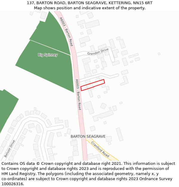 137, BARTON ROAD, BARTON SEAGRAVE, KETTERING, NN15 6RT: Location map and indicative extent of plot