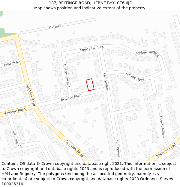 137, BELTINGE ROAD, HERNE BAY, CT6 6JE: Location map and indicative extent of plot