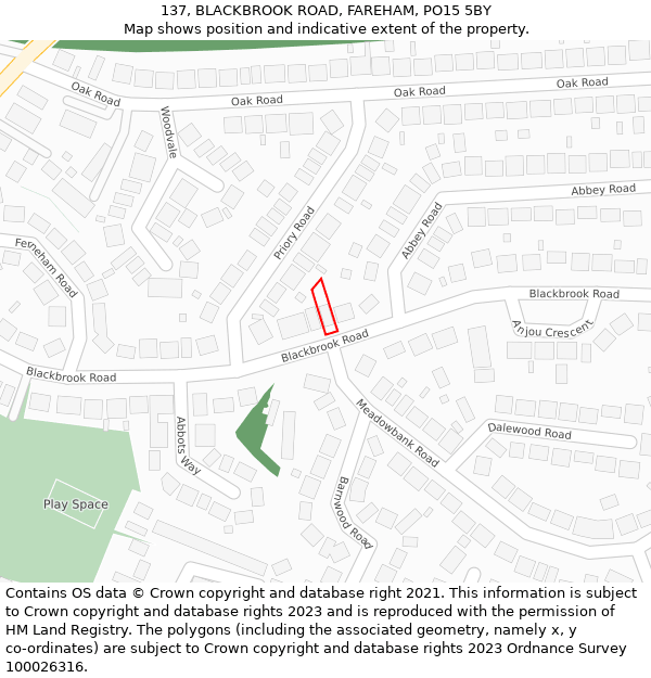 137, BLACKBROOK ROAD, FAREHAM, PO15 5BY: Location map and indicative extent of plot